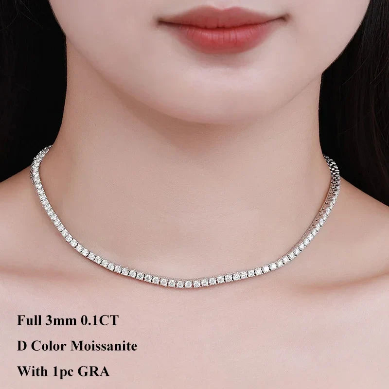 Real 2.5/3/4/5mm Full Moissanite Tennis Necklace for Women 925 Sterling Silver Diamond Neck Chains Necklaces Fine Jewelry