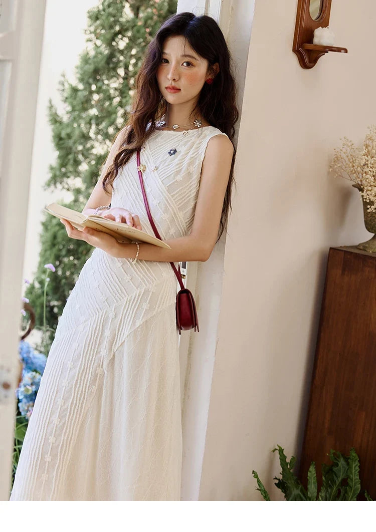 Asymmetric Lace Fishtail Dress 2026 Summer Flower Embroidery Sleeveless Elegant Dress Round Neck Long Dresses MXE35L2301