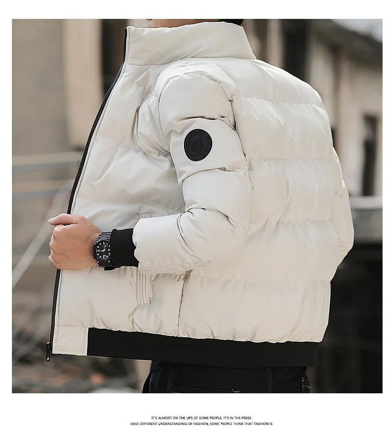 2025 Winter New Solid Color Zipper Down Jacket Thick Cotton Jacket Men Trendy Brand Casual Youth Coat Versatile Comfortable Top