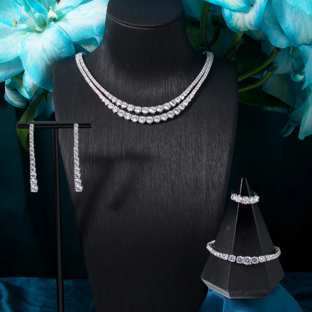 Trendy Jewelry Set for Women Layer Tennis chain Necklace Set Cubic Zircon Wedding Engagement Jewellery Accessories