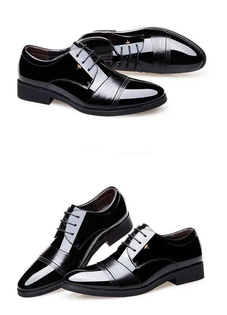 New Men Round Toe Leather Shoes Business Casual Office Summer Flat Big Size Elevator Shoes Wedding Formal Loafers