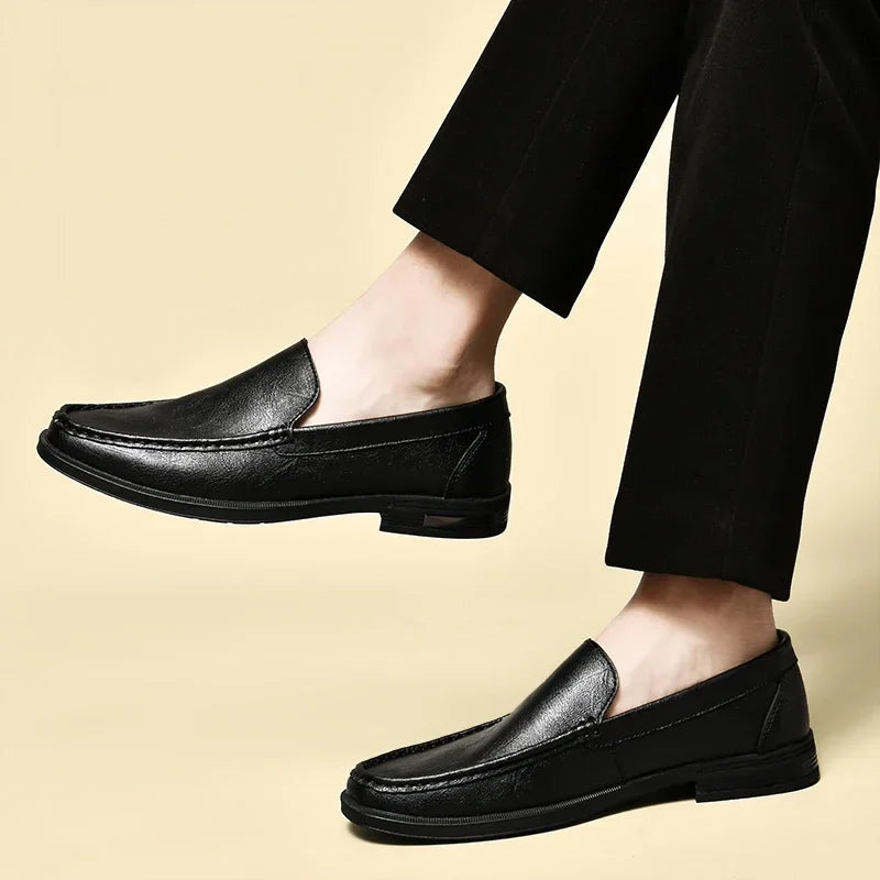 Leather Men Footwear Slip on Office Man Formal Shoes Wedding Party Men Dress Shoes Breath Driving Lazy Loafers Moccasins