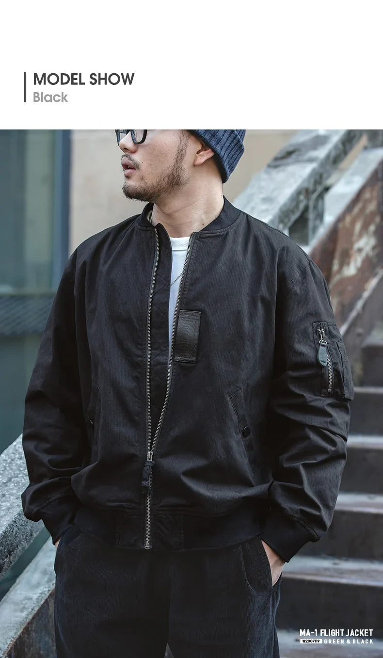 Retro MA1 Bomber Flight Jackets Green Windproof Pilot Jacket Casual Motorcycle Baseball Coat for Men's Spring and Autumn
