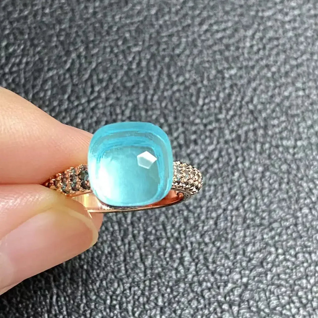 10.6mm Classic Ring for Women Light Blue Zircon Blue Topaz Candy Water Drop Crystal Ring Platinum Plated Jewelry Gift