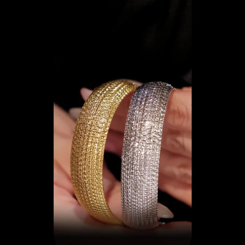925 Silver Gold Plated Synthetic Zircon Bracelet Shimmering Wide Edition Bracelet for Women's Jewelry