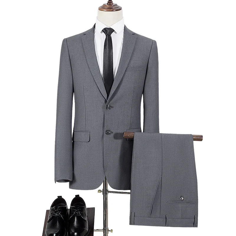S-8XL Suit (Blazer+ Pants) Men's Fashion Casual Outdoor Gentleman Business Wedding Slim-fit Formal British Style Wedding Suit