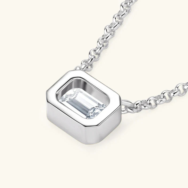 925 Sterling Silver Chains Emerald Cut Moissanite Diamond Pendant Necklace For Women cadena plata 925 original certificada