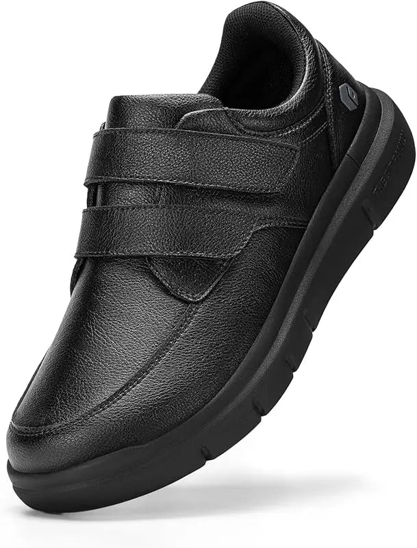 Men's Wide Walking Shoes Hook and Loop Comfortable Leather Business Shoes Orthopedic Diabetic Shoes for Swollen Feet