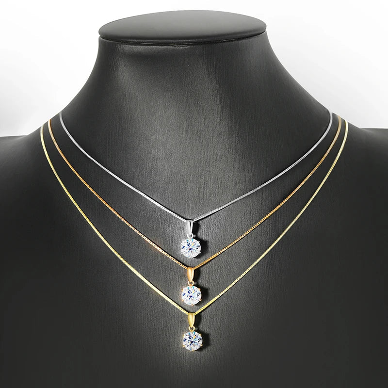 1CT 2CT D Color Moissanite Necklace for Women Flawless Sparkly Simulated Diamond Pendant Sterling Silver 925 Jewelry GRA
