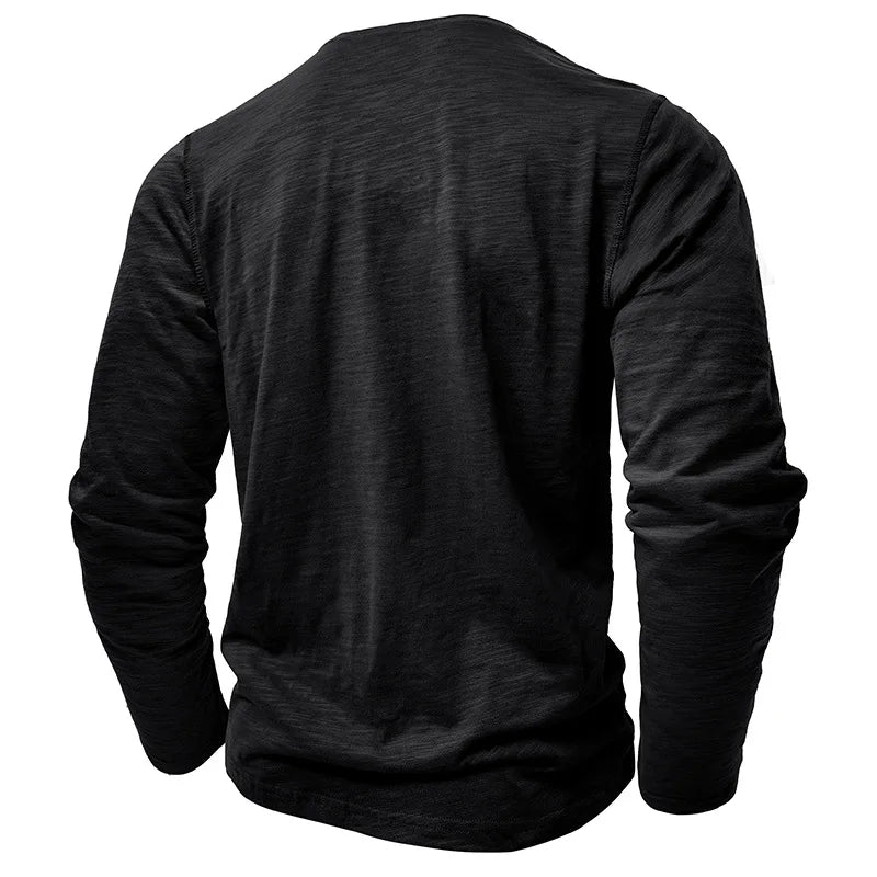 New Autumn Long Sleeve T-Shirt Mens Casual Solid Color Top Henley Neck Slim Versatile Work T-shirt Breathable Outdoor Thin Tee