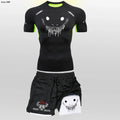 Funny Face 2 in 1 Shorts T Shirt Suits Men's Fitness Breathable Second Skin Compression Shirts Sets Gym Double Deck Shorts