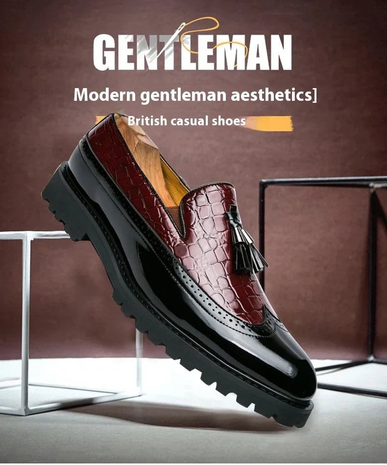 2026 new lazy man slip-on bean shoes men's business casual crocodile print 46 large size fringed leather shoes men