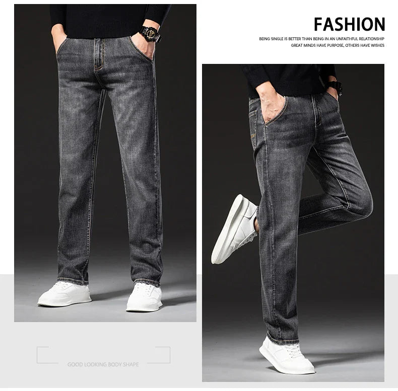 New Autumn and Winter  Plus Size 40 42 44 Men Straight Loose Jeans Business Fashion Denim Stretch Pants Male Brand Trousers