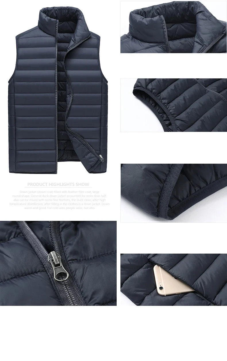 Spring Autumn Men Women With Embroidery Zipper Sleeveless Vest Front Light Thin Hooded Down Long sleeves Jacket Warm Windproof
