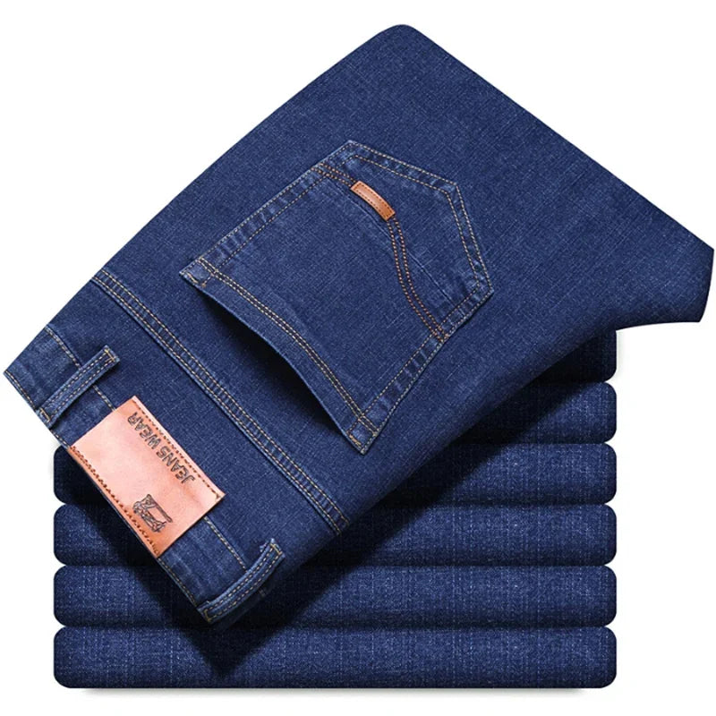 New Men Light Luxury Stretch Slim Fit Pants Comfortable Soft Business Fashion Straight Casual Denim Trousers Male Brand Clothing