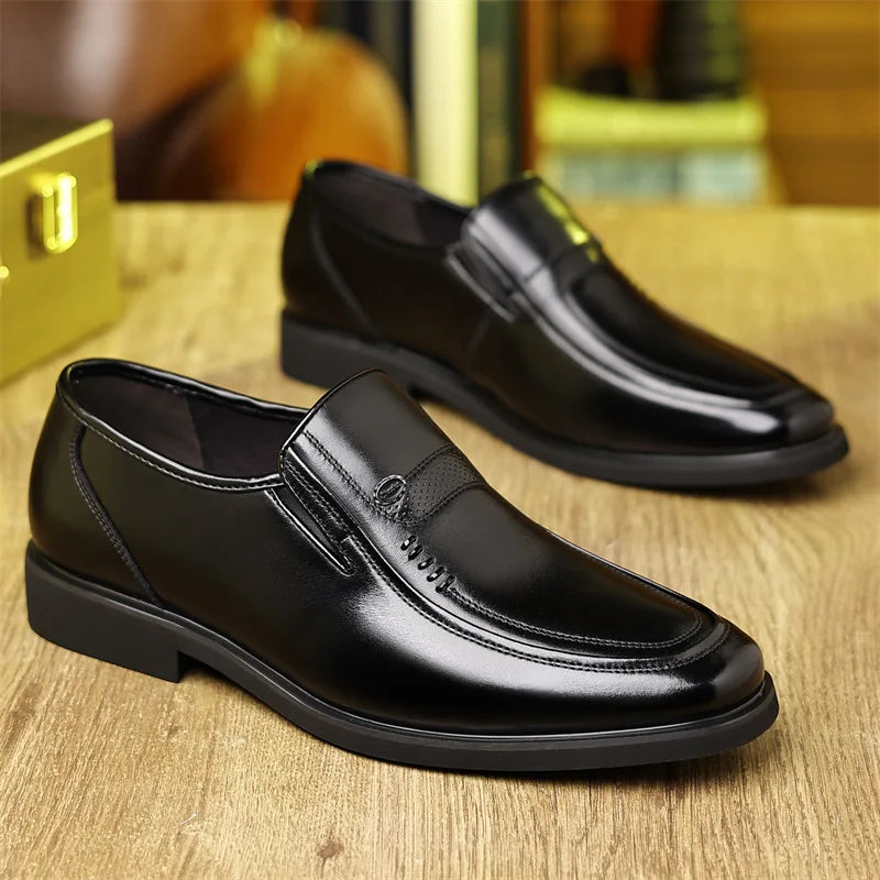 Men's Business Casual Leather Shoes round Toe Low Top Breathable Anti-Slip Rubber Outsole Comfortable Commuting Shoes