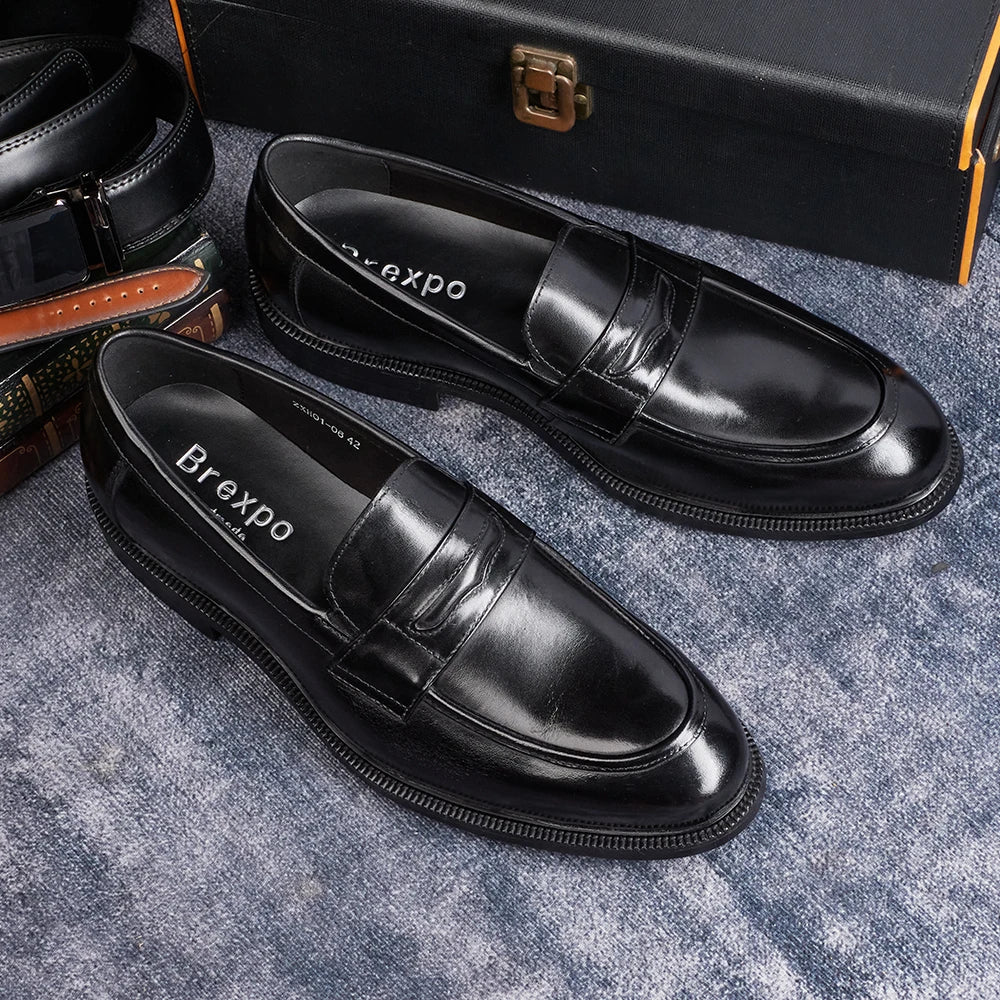 Men's Formal Leather Shoes British Style Oxford Loafers Round Toe Breathable Non-Slip Business Dress Wedding Office Casual Shoes