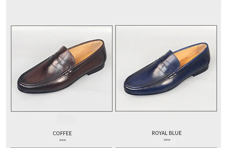 Classic Men Penny Loafers Genuine Leather Slip On Casual Formal Dress Shoes Mens Wedding Party Office Moccasins Shoes