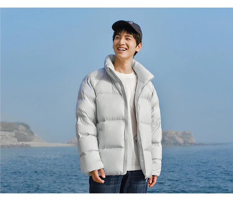 Down Jacket Men 2026 Winter New Thickened Short Coat Three-Proof Thermal Puffer Coat Couple Top Trendy Down Jacket