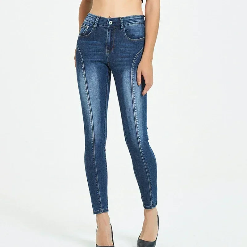 Jeans for Women Push Up Denim Pants Moto Biker Skinny Jeans 2024 Fashion Clothes Pantalones De Mujer Pantalon Femme Blue 2XL 3XL