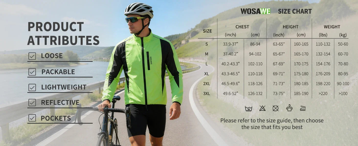 Men Windproof Water-repellent Reflective Cycling Jacket MTB Bicycle Long Sleeve Windbreaker Bike Coat Jersey