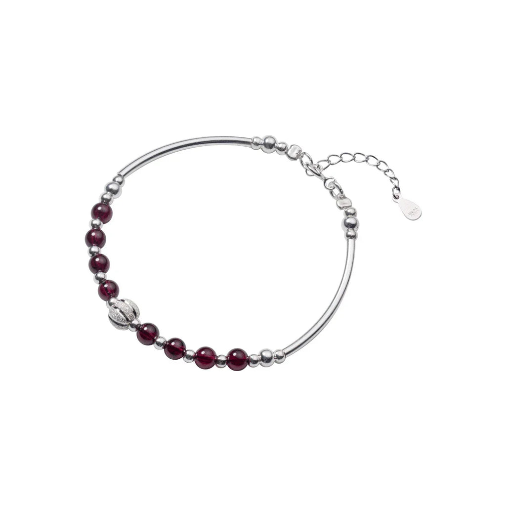 Natural Garnet Little Balls Sterling Silver 925 Bracelet for Women Link Chain Bracelet Ethnic Style Original Fine Jewelry