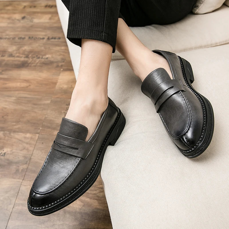 Premium Silver Business Shoes Men's Oxford Shoes Leather Brand Loafers Slip on High Quality Wedding Loafers Soft Sole Dress Shoe