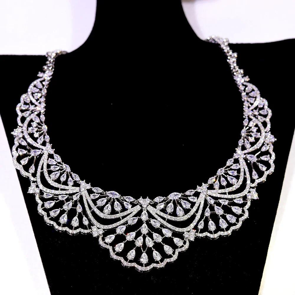 NEW Trendy 2PCS Necklace For Women Luxury Wedding Cubic Zircon CZ African Dubai Bridal Jewelry Set
