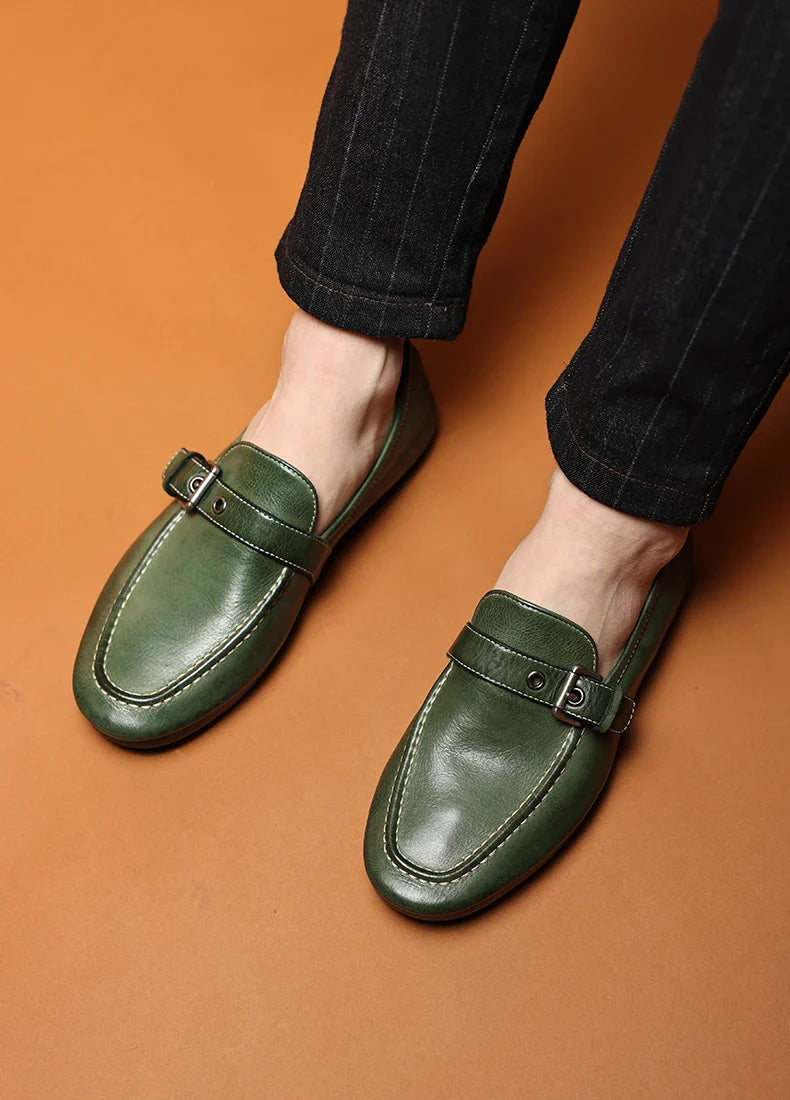 High-end Washed Genuine Leather Loafers Men's Shoes Slip on Fashion Trendy Casual Dress Work Leather Shoes Male Flats