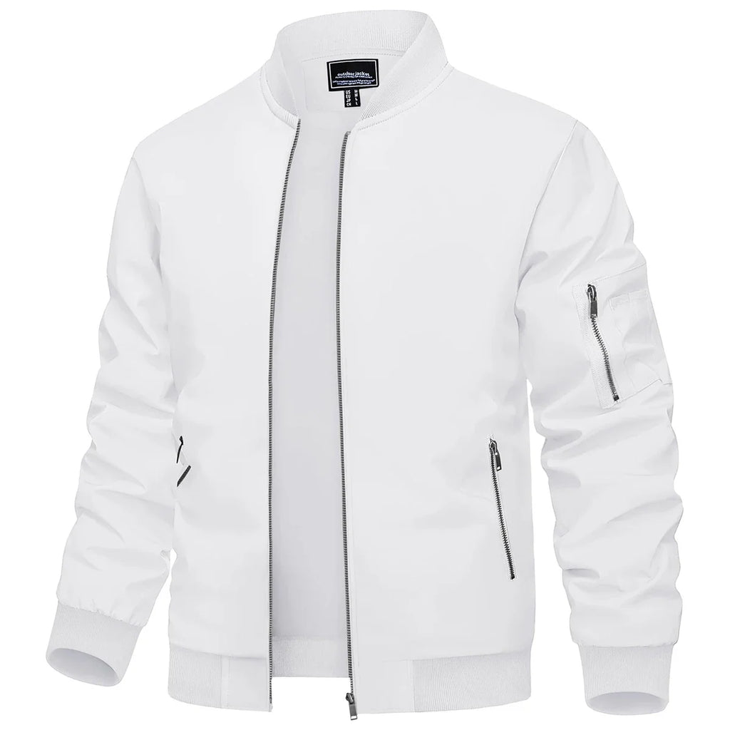 Men's Bomber Jacket Summer Autumn Thin Lightweight Casual Windbreaker Multi-pockets Full Zip Up Varsity Baseball Jacket