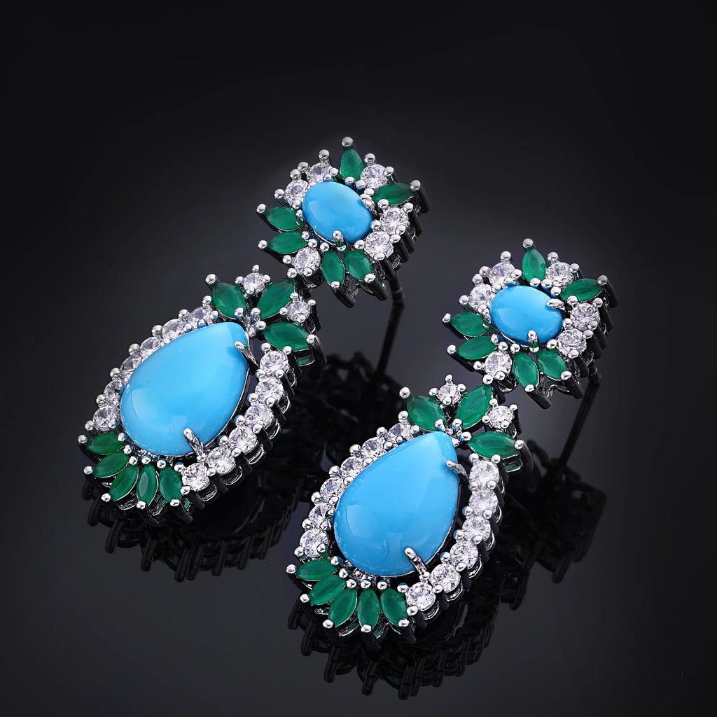 2023 New Fashion 4-Piece Turquoise Dubai Women's Wedding Jewelry Set Nigeria Africa Necklace Earring Set