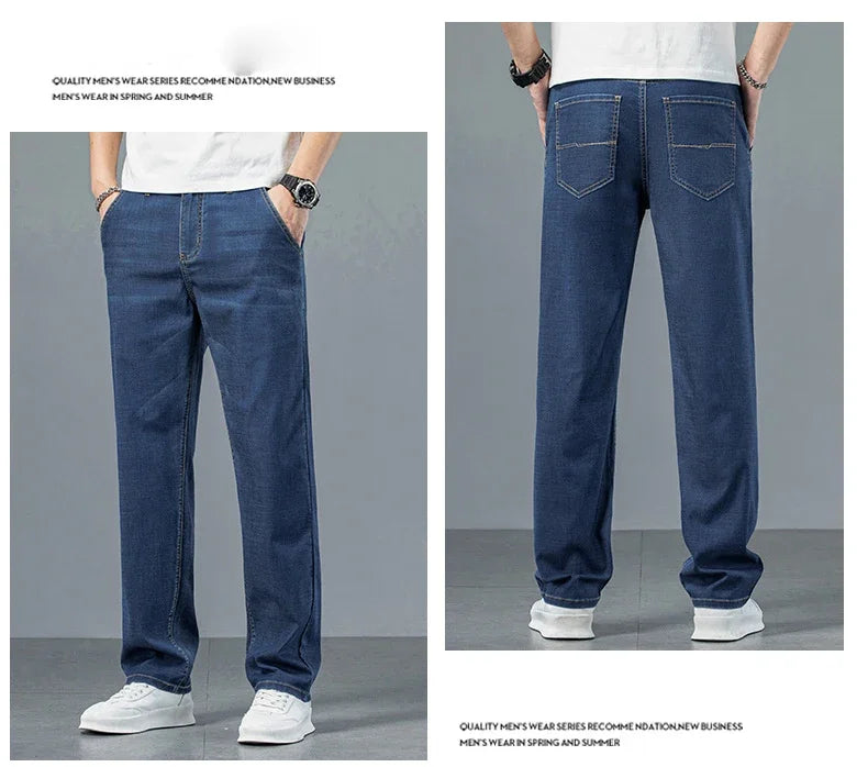 2026 New in Lyocell Fabric Summer Ultra-thin Men's Jeans Soft Drape Loose Straight Casual Denim Pants Street Wide Leg Trousers