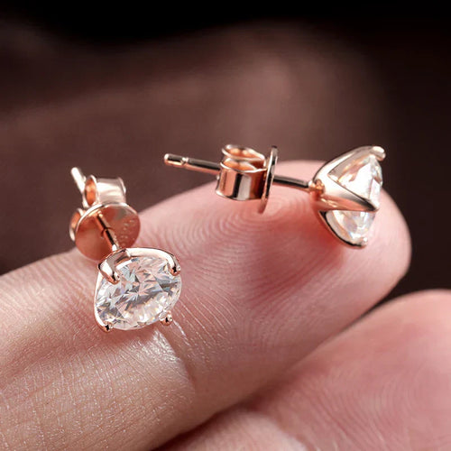 0.2-3CT Rose Gold Color Moissanite Stud Earrings for Women Sparkling Classic Wedding Lab Diamond Earring Pure 925 Silver