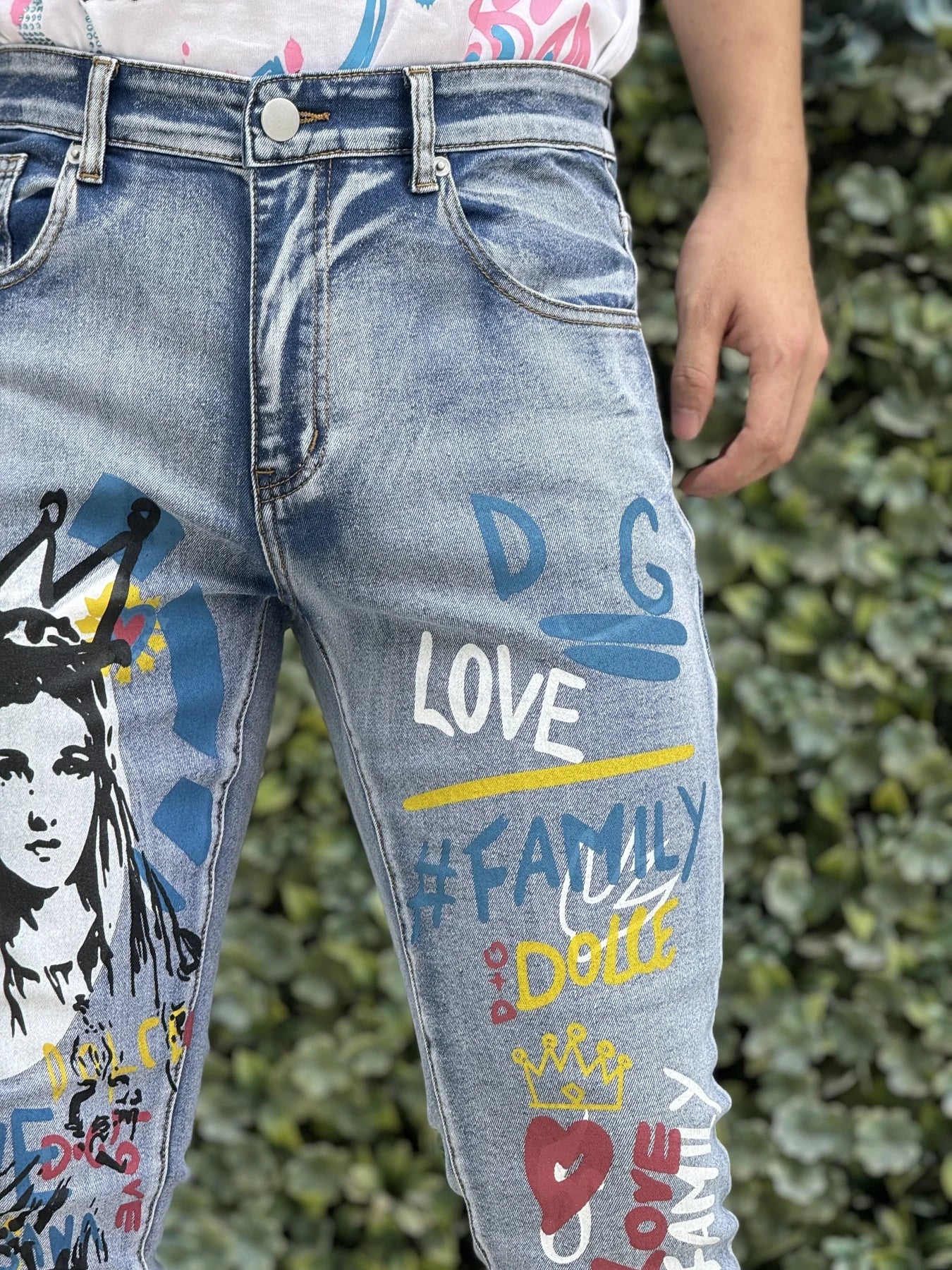 Fashionable Printed Men's Jeans   Classic And Versatile Light Blue Color   Suitable For All Seasons And For High Street Fashion