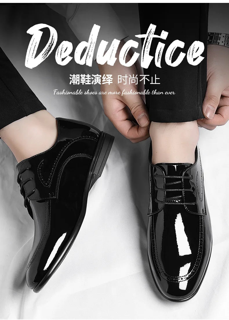 Business Formal Patent Leather Shoes for Men Spring Autumn New Designer Brogue Shoes Male Fashion Lace Wedding Shoe Man