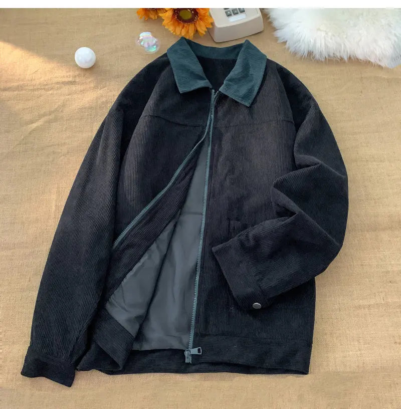 2026 Autumn Corduroy Cargo Jacket For Men Windbreakers Zipper Coats Loose Cargo Outwear Casual Jacket Mens Clothes