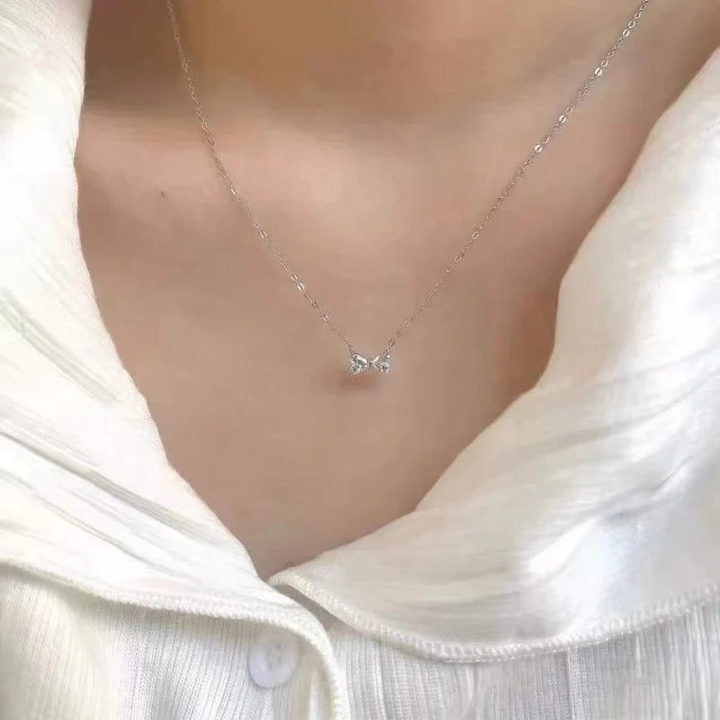 New style 925 Sterling Silver Geometric Simple Bow Necklace For Women Engagement Fine Jewelry Wedding Party Birthday Gift