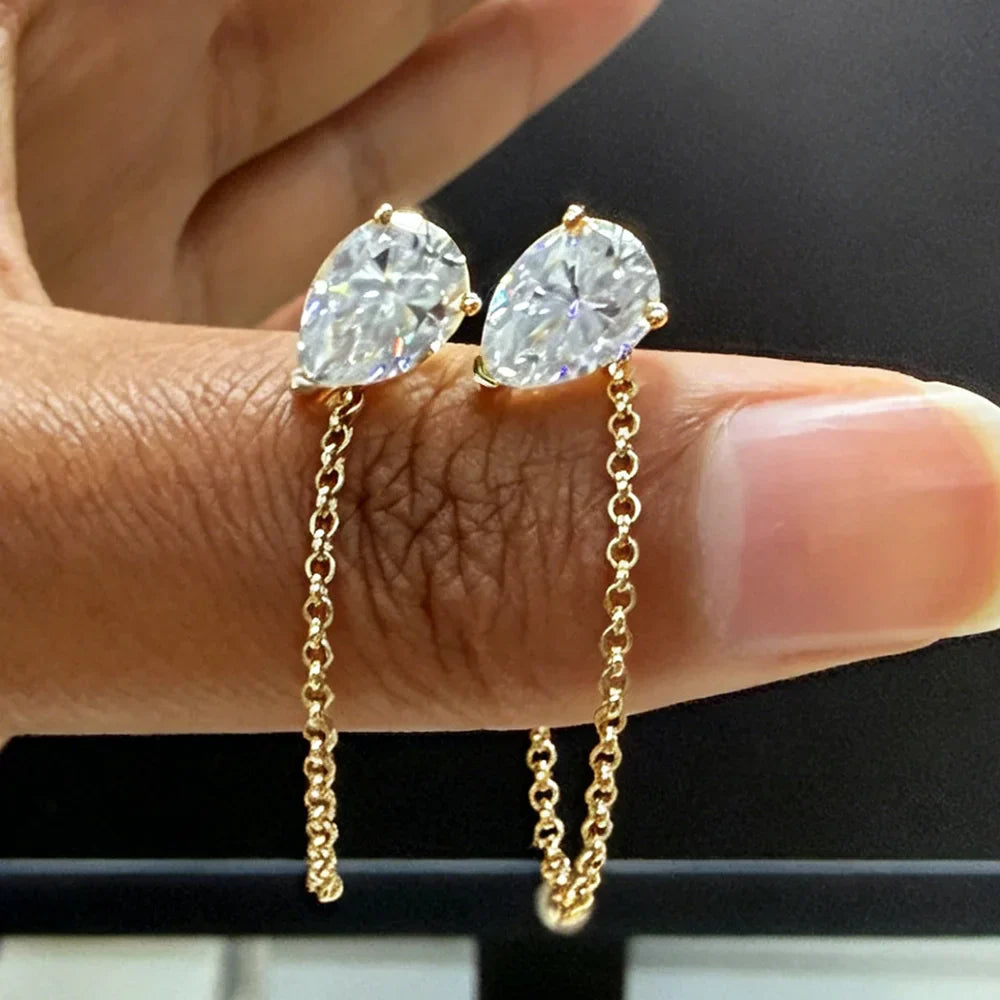 1-4carat Waterdrop Moissanite Chain Earrings for Women Pear Cut Solitaire Lab Diamond Stud/Drop Earring 925 Silver with GRA