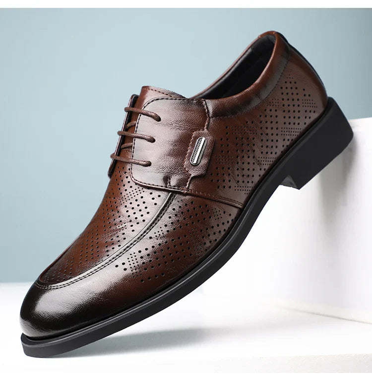 Men's Summer Breathable Leather Shoes Comfortable Soft Bottom Hollow Design Business Formal Derby Shoes British Style-SJ551-1