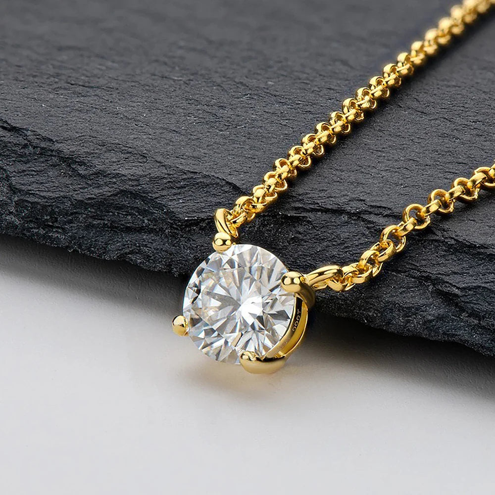 1/2/3/5 carat Round Cut D Moissainte Diamond Pendant Necklace 4-Claw Setting 925 Sterling Silver Clavicle Neck Chain for Women