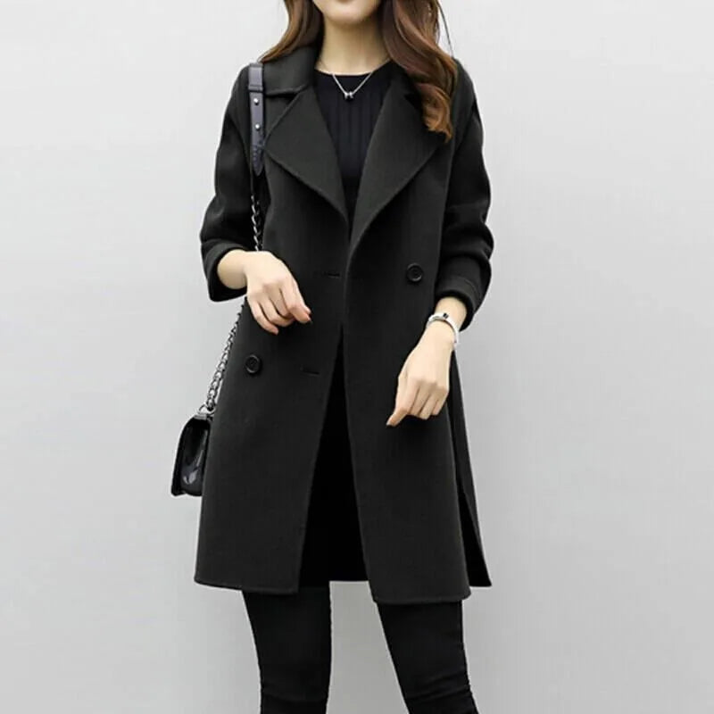 2025 Autumn/Winter New Women's Medium-Length Woolen Jacket Loose-Fit Slimming Double-Row Buttoning Overcoat