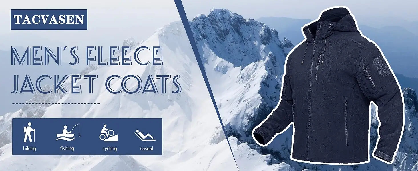 Fall Winter Men's Hooded Fleece Jacket Full Zip Up Soft Warmth Windproof Coat Outdoors Working Hiking Fishing Outerwear