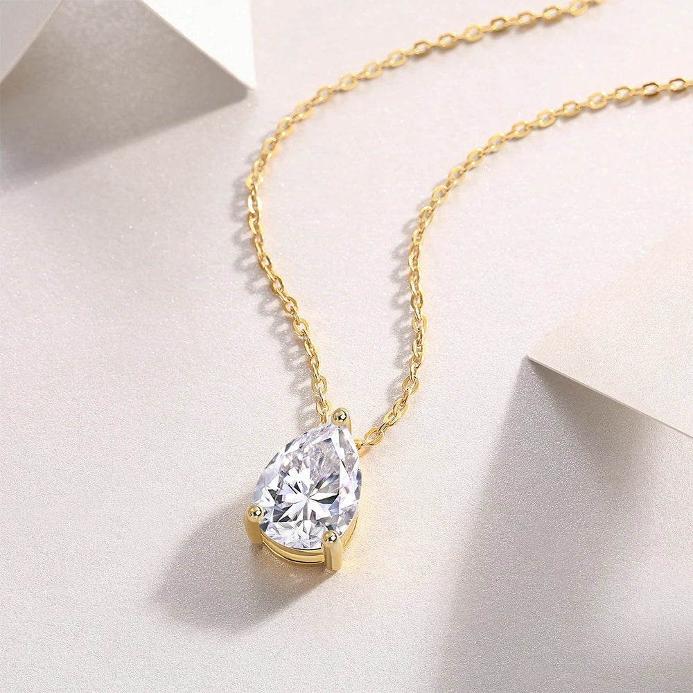 1-4CT Pear Cut D Color Moissanite Pendant Necklace for Women S925 Silver Plated 18k Gold Waterdrop Shape Necklaces Jewelry Gift