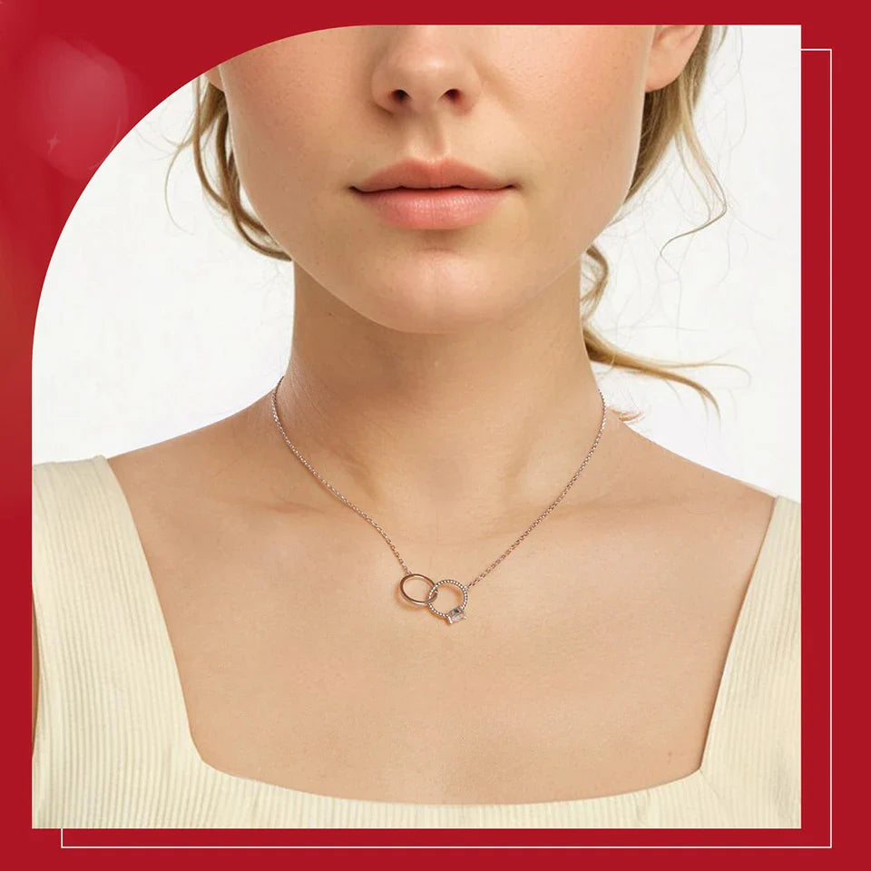 925 Sterling Silver Interlocking Ring Necklace, Dainty Gold Plated Pendant Necklace for Women Valentines Mothers Day Gift