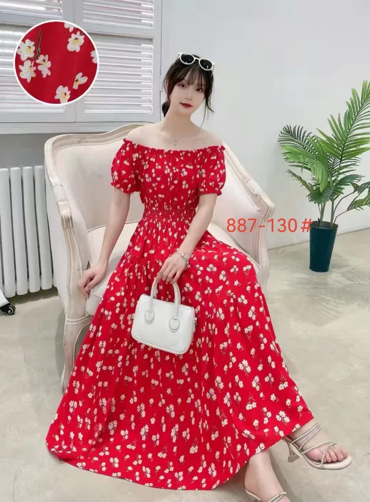 Vestidos Robe Maxi Long Dress Women Summer Indian Clothes Bohemian Cotton Linen Floral Short Sleeve Korean Style Casual
