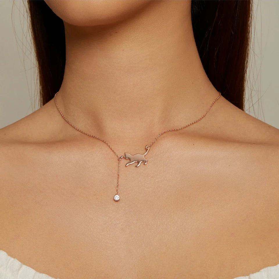 S925 Sterling Silver Cat Necklace Cute Silver Cat Pendant Collarbone Necklace for Women SCN232 3 Colors
