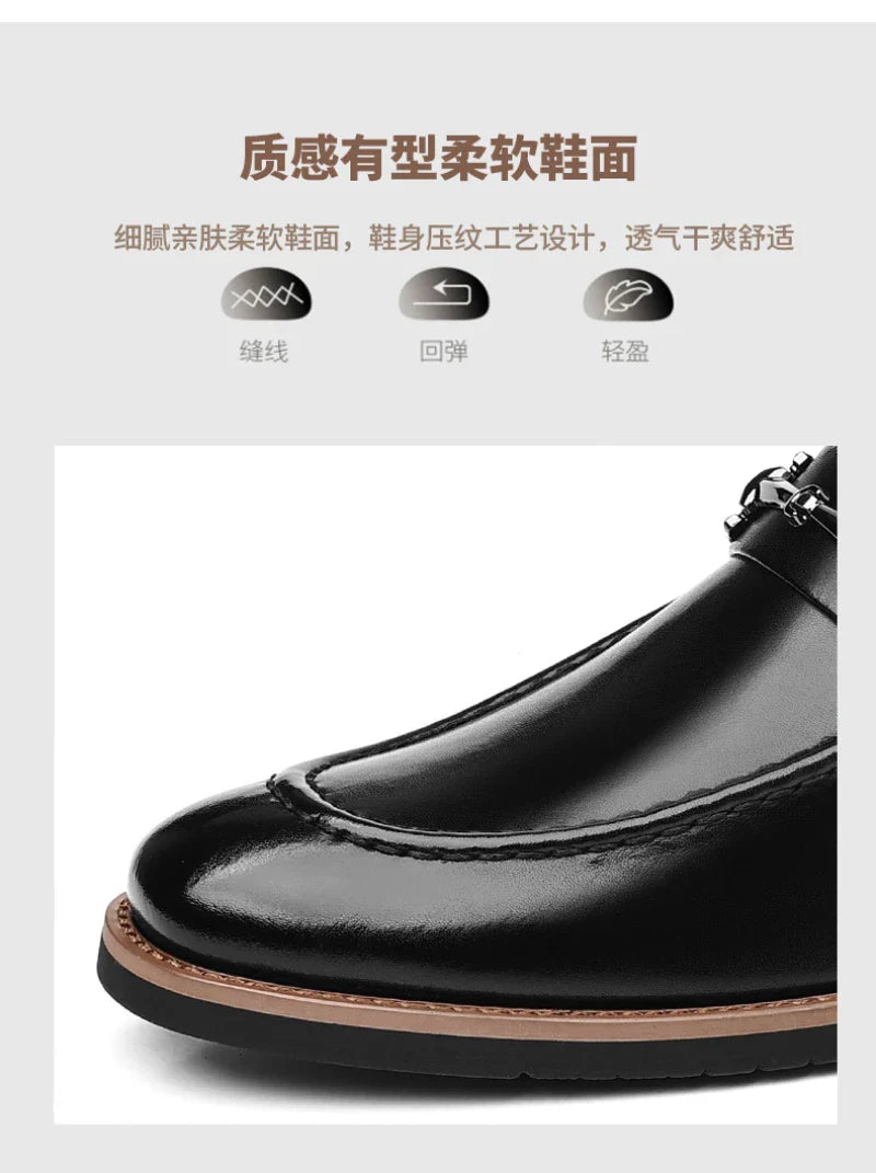 Mens Brown Burnished Genuine Leather Horsebit Loafers Slip On Formal Business Office Wedding Groom Daily Wear Shoes Simple New