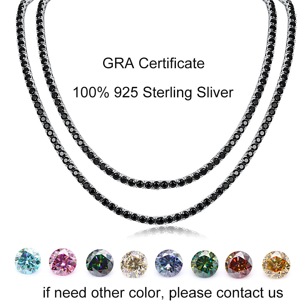 3/4/5/6.5mm Black Moissanite Tennis Necklaces with Certificates 925 Sterling Silver Lab Diamond Hiphop Neck Chain For Women Men