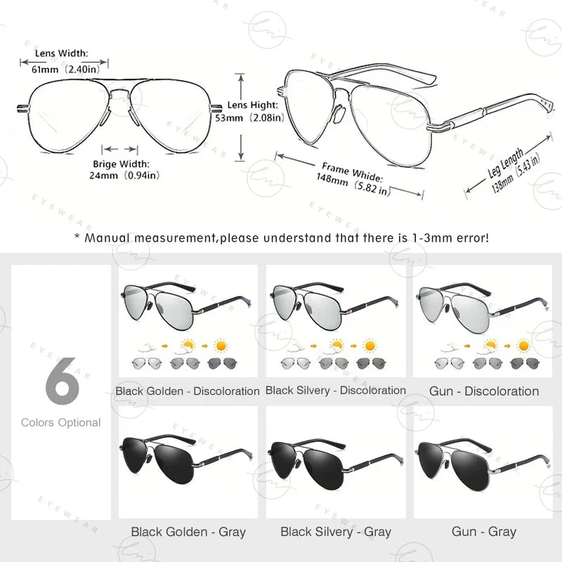 Design Aviation Sunglasses Polarized Man Photochromic UV400 Glasses Woman Anti-glare Driving Goggles zonnebril heren