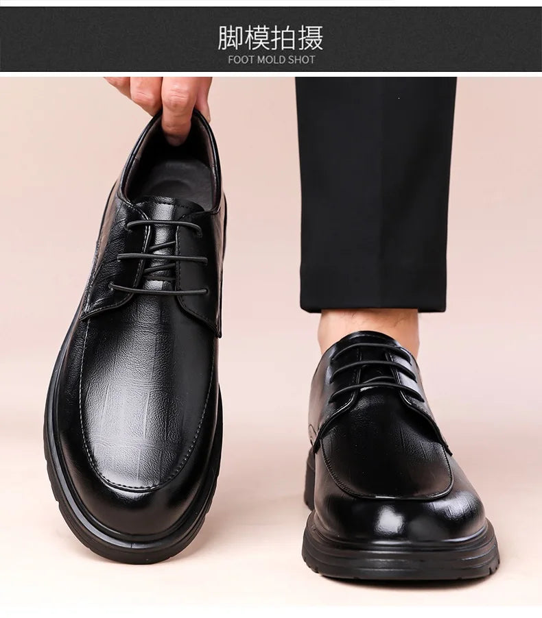Men's Lace-up Business Casual Leather Shoes Spring Autumn New Platform Work Shoes Male Fashion Solid Color Dress Shoe Man